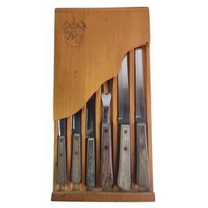 Forgecraft Stainless Steel 6 Piece vintage Knife Set USA 5 Knives 1 Fork